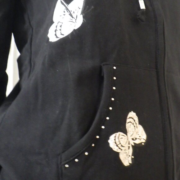 NWT BCBG sz SM MED LG XL 95% cotton BLK SILVER FOIL ROSE BUTTERFLY 2PC TRACKSUIT - Picture 10 of 15